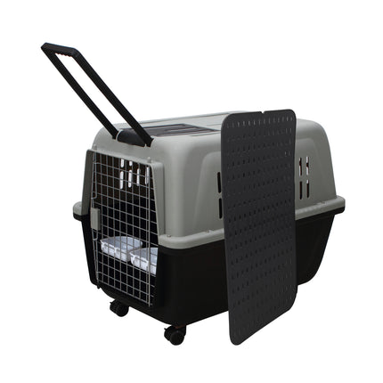 YES4PETS XL Plastic Kennels Pet Carrier Dog Cat Cage Crate With Handle and Removable Wheel Black.