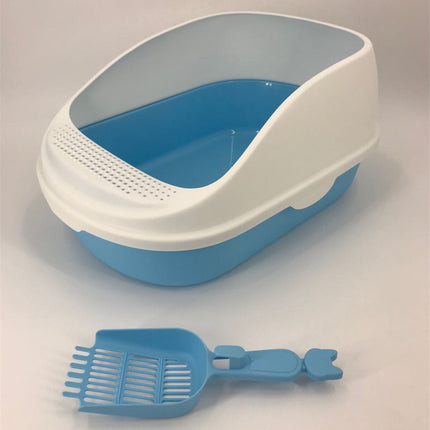 YES4PETS Large Deep Cat Toilet Litter Box Tray High Wall with Scoop Blue.