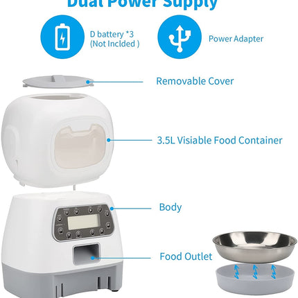 YES4PETS 3.5L Visible Automatic Digital Pet Dog Cat Feeder Food Bowl Dispenser.