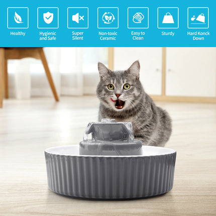 YES4PETS Grey Ceramic Electric Pet Water Fountain Dog Cat Water Feeder Bowl Dispenser.