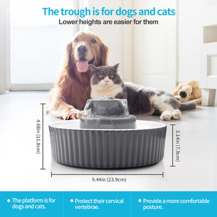 YES4PETS Grey Ceramic Electric Pet Water Fountain Dog Cat Water Feeder Bowl Dispenser.