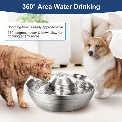 YES4PETS 2L Automatic Electric Pet Water Fountain Dog Cat Stainless Steel Feeder Bowl Dispenser.