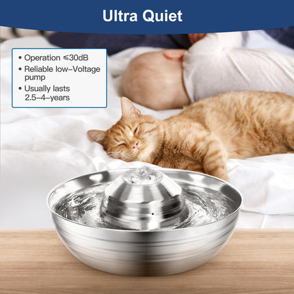 YES4PETS 2L Automatic Electric Pet Water Fountain Dog Cat Stainless Steel Feeder Bowl Dispenser.