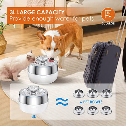 YES4PETS 3L Automatic Electric Pet Water Fountain Dog Cat Stainless Steel Feeder Bowl Dispenser White.