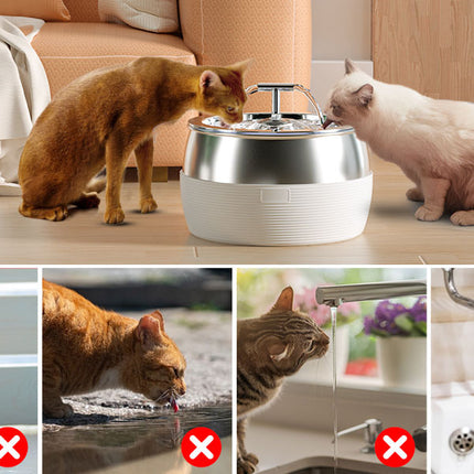 YES4PETS 3L Automatic Electric Pet Water Fountain Dog Cat Stainless Steel Feeder Bowl Dispenser White.