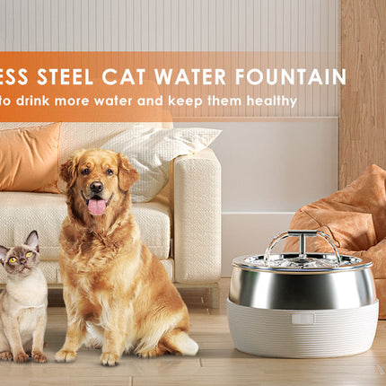 YES4PETS 3L Automatic Electric Pet Water Fountain Dog Cat Stainless Steel Feeder Bowl Dispenser White.