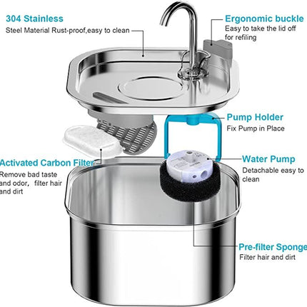YES4PETS 3.2L Automatic Electric Pet Water Fountain Dog Cat Stainless Steel Feeder Bowl Dispenser.