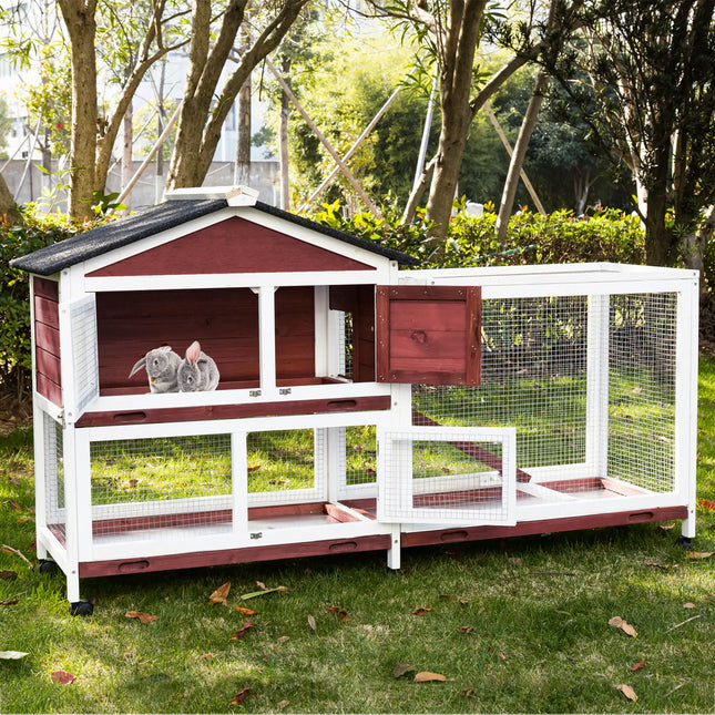 YES4PETS Double Storey Large Rabbit Hutch Guinea Pig Cage , Ferret Cage With Pull Out Tray On Wheels.