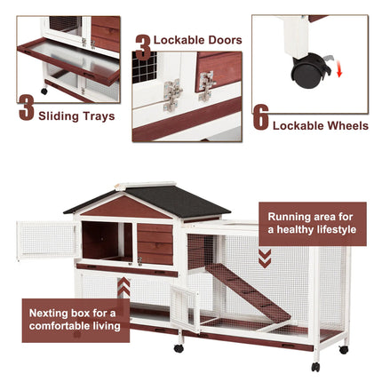 YES4PETS Double Storey Large Rabbit Hutch Guinea Pig Cage , Ferret Cage With Pull Out Tray On Wheels.