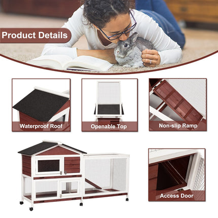 YES4PETS Double Storey Large Rabbit Hutch Guinea Pig Cage , Ferret Cage With Pull Out Tray On Wheels.