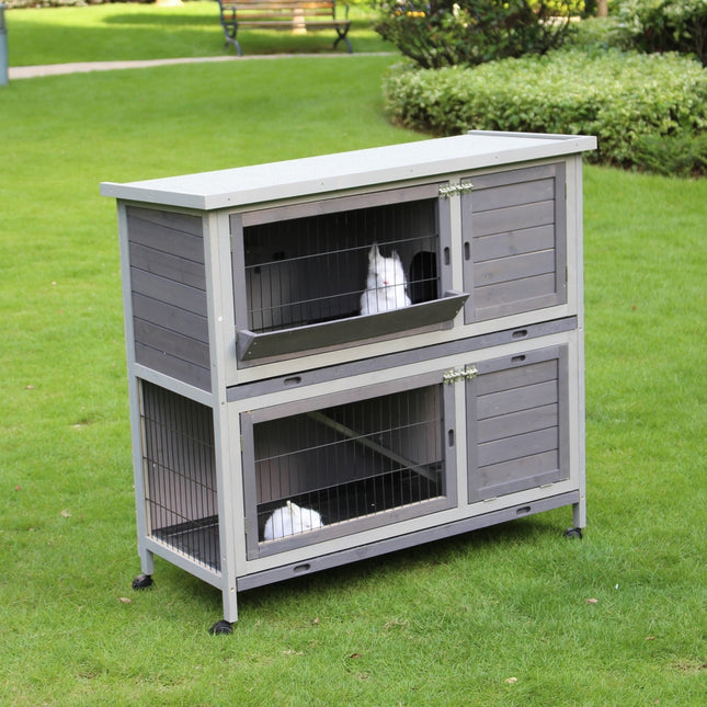 YES4PETS 110cm XL Double Storey Rabbit Hutch Guinea Pig Cage , Ferret Cat cage W Wheel & Pull Out Tray.