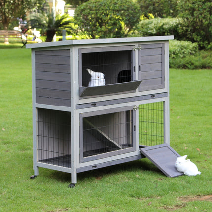YES4PETS 110cm XL Double Storey Rabbit Hutch Guinea Pig Cage , Ferret Cat cage W Wheel & Pull Out Tray.