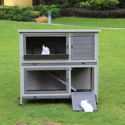 YES4PETS 110cm XL Double Storey Rabbit Hutch Guinea Pig Cage , Ferret Cat cage W Wheel & Pull Out Tray.