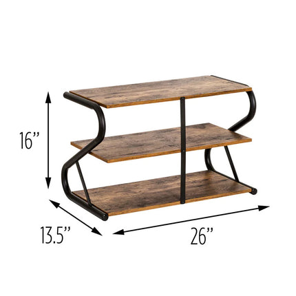 Matte Black Frame Rustic Wood 3-Tier Medium Shoe Rack Shelf Stand Storage Organizer.