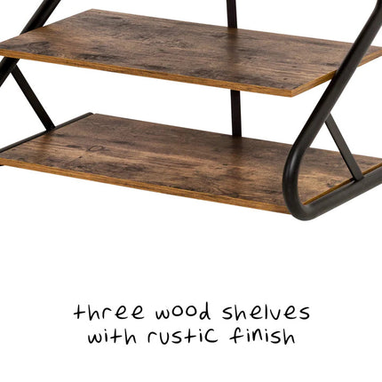 Matte Black Frame Rustic Wood 3-Tier Medium Shoe Rack Shelf Stand Storage Organizer.