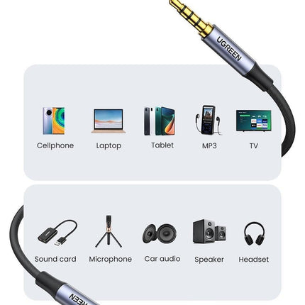 UGREEN 20785 3.5mm Braided 4-Pole Audio Cable Male to Male 3m.