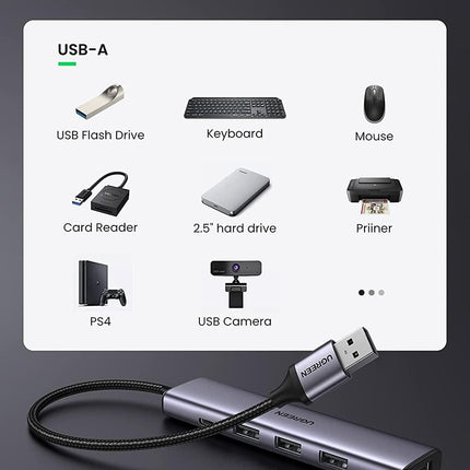UGREEN 20805 USB 3.0 4-Port Hub with USB-C Power Port.