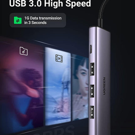 UGREEN 20805 USB 3.0 4-Port Hub with USB-C Power Port.