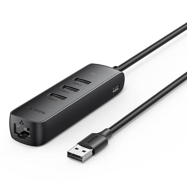 UGREEN 20984 USB 2.0 to 3 x USB2.0 with RJ45 (100Mbps) Ethernet Adapter (Black).