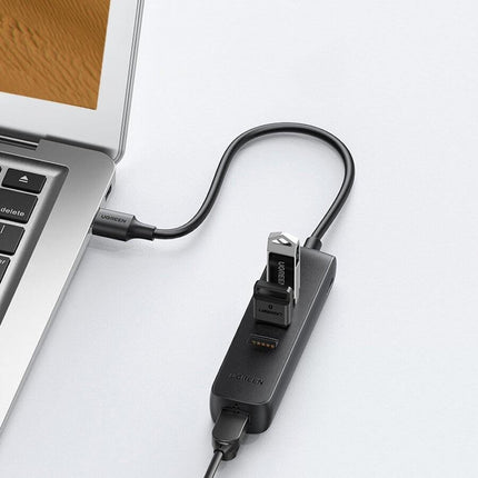 UGREEN 20984 USB 2.0 to 3 x USB2.0 with RJ45 (100Mbps) Ethernet Adapter (Black).