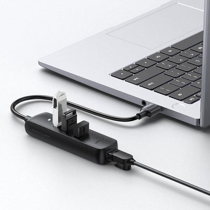 UGREEN 20984 USB 2.0 to 3 x USB2.0 with RJ45 (100Mbps) Ethernet Adapter (Black).