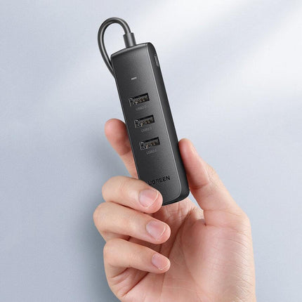 UGREEN 20984 USB 2.0 to 3 x USB2.0 with RJ45 (100Mbps) Ethernet Adapter (Black).