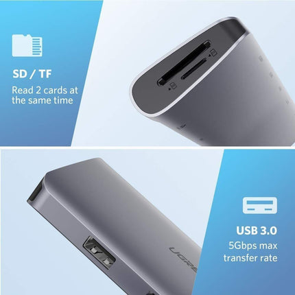 UGREEN Type C 9 in 1 Multifunction Adapter- HDMI/ VGA/Gigabit/TypeC/USB3.0 x 3/SD/TF (40873).