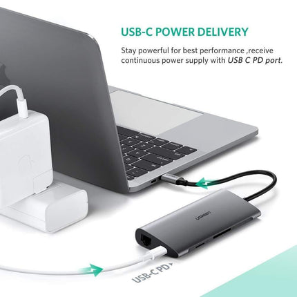 UGREEN Type C 8 in 1 Multifultion adaptor VGA/RJ45/USB3.0 x 3/SD/TF/TypeC PD Protocal (50539).