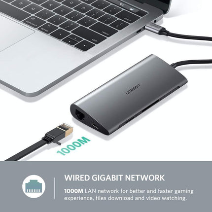 UGREEN Type C 8 in 1 Multifultion adaptor VGA/RJ45/USB3.0 x 3/SD/TF/TypeC PD Protocal (50539).