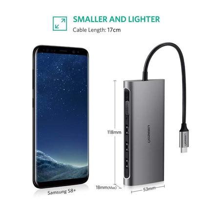 UGREEN Type C 8 in 1 Multifultion adaptor VGA/RJ45/USB3.0 x 3/SD/TF/TypeC PD Protocal (50539).