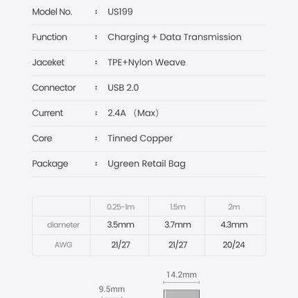 UGREEN 60163 USB-A to 8-pin iPhone Charging Cable 2M Silver.