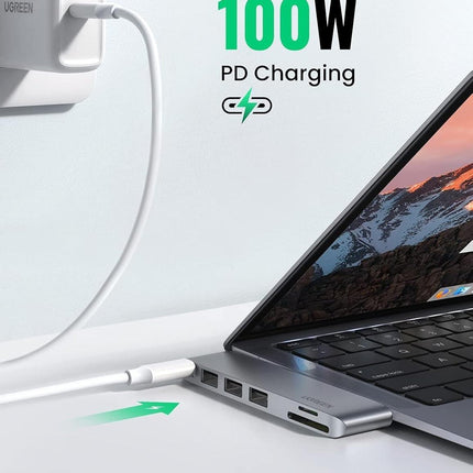 UGREEN 60560 USB-C Hub for MacBook Aluminum Type-C Adapter with 3 USB 3.0 100W.