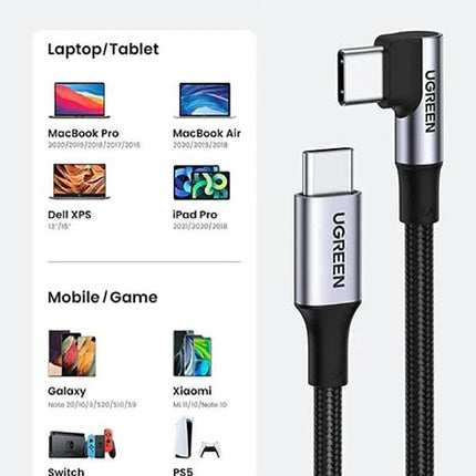UGREEN 70645 USB-C to Angle USB-C Cable 2M.