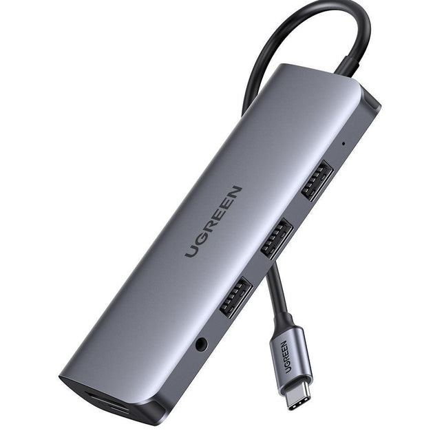 UGREEN USB-C To 3*USB 3.0 A+HDMI+VGA+RJ45 Gigabit+SD/TF+AUX3.5mm+PD Converter Gray with PD 80133.