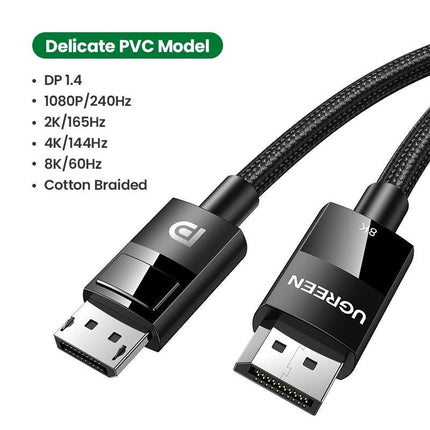 UGREEN 80390 DP V1.4 Male to Male Plastic Case Braided Cable 1M.