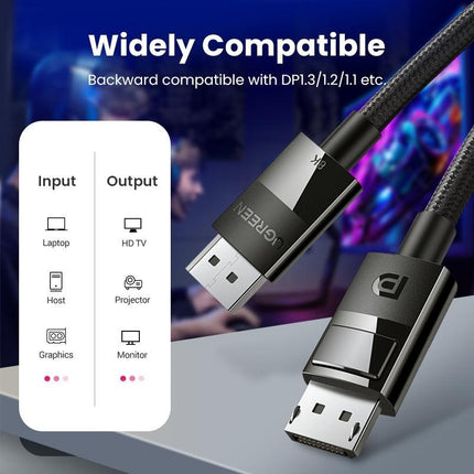 UGREEN 80390 DP V1.4 Male to Male Plastic Case Braided Cable 1M.