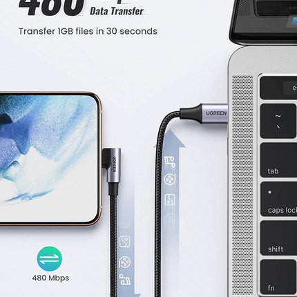 UGREEN 80714 USB-C 2.0 to Angle USB-C Cable Black 3M.