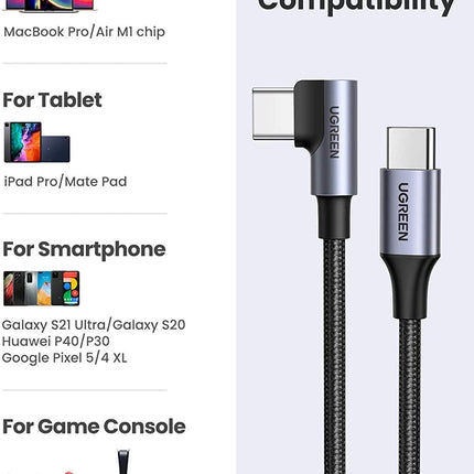 UGREEN 80714 USB-C 2.0 to Angle USB-C Cable Black 3M.
