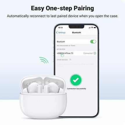UGREEN 90206 HiTune T3 Active Noise-Cancelling Wireless Earbuds (White).
