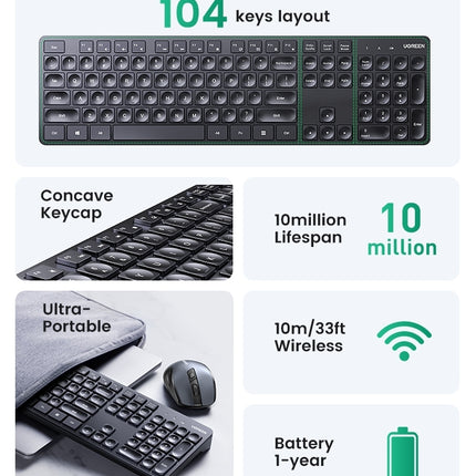 UGREEN 90250 104-Key layout 2.4G Wireless Keyboard.