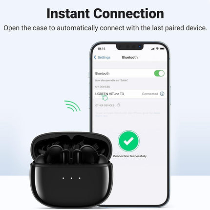 UGREEN 90401 HiTune T3 Active Noise-Cancelling Wireless Earbuds (Black).