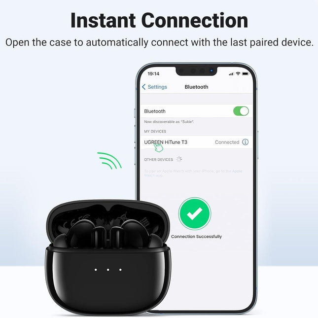 UGREEN 90401 HiTune T3 Active Noise-Cancelling Wireless Earbuds (Black).