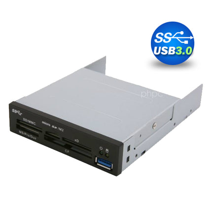 3.5" USB 3.0 All in One Internal Card Reader Full Long Metal with Front USB Black.