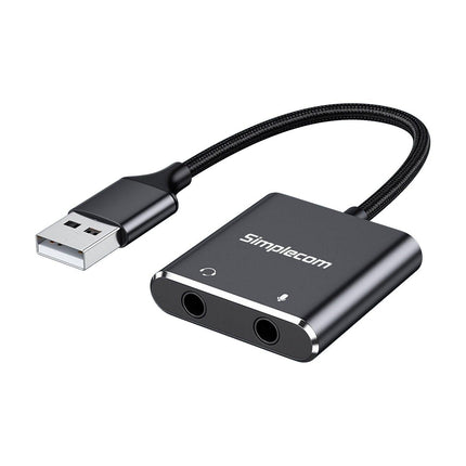 Simplecom CA152 USB to 3.5mm Audio and Microphone Sound Card Adapter for TRS or TRRS Headset with Mic.