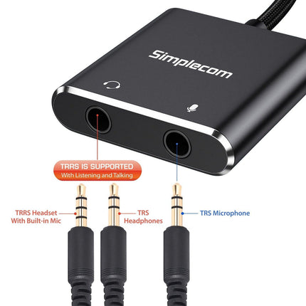 Simplecom CA152 USB to 3.5mm Audio and Microphone Sound Card Adapter for TRS or TRRS Headset with Mic.