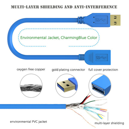Simplcom CA312 1.2M 4FT USB 3.0 SuperSpeed Extension Cable Insulation Protected Gold Plated.