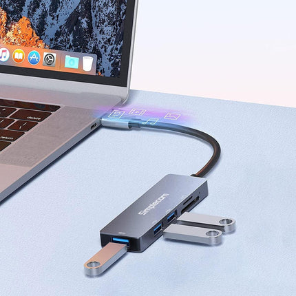 Simplecom CH255 USB-C 5-in-1 Multiport Adapter 3-Port USB-A Hub with SD MicroSD Card Reader.