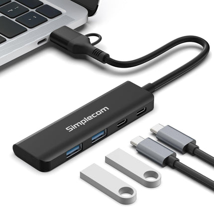 Simplecom CH385 SuperSpeed USB-A and USB-C 4-Port Combo Hub USB 3.2 Gen 1 (2x USB-A and 2x USB-C Ports).