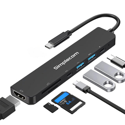 Simplecom CH547 USB-C 7-in-1 Multiport Adapter USB Hub HDMI Card Reader PD.