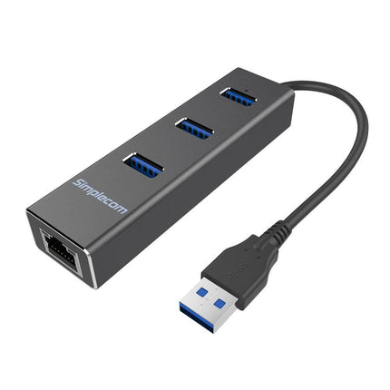 Simplecom CHN410 Aluminium 3 Port USB 3.0 HUB with Gigabit Ethernet Adapter 1000Mbps Black.